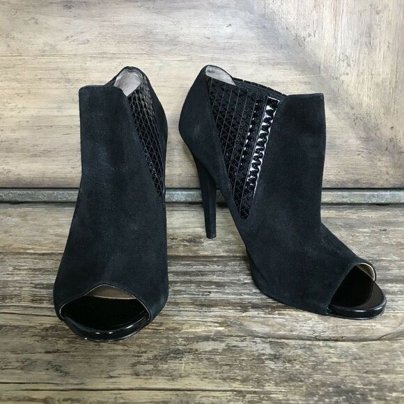 Calvin Klein Neive Womens Black Suede Peep Toe Heeled Pump Bootie 8M - Picture 1 of 12